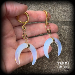 Opalite crescent moon gauged earrings