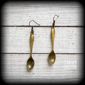 Antique bronze teaspoon earrings