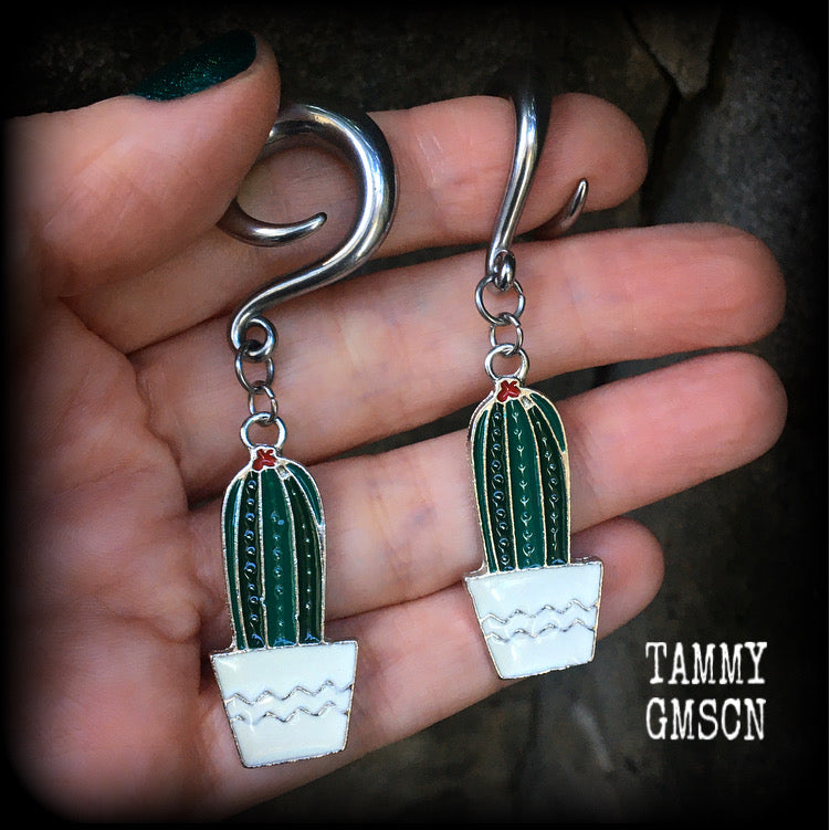 Cactus gauged earrings-Cactus earrings