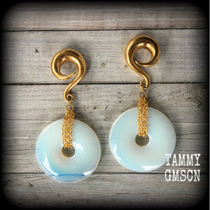 Opalite gauged earrings-Ear weights