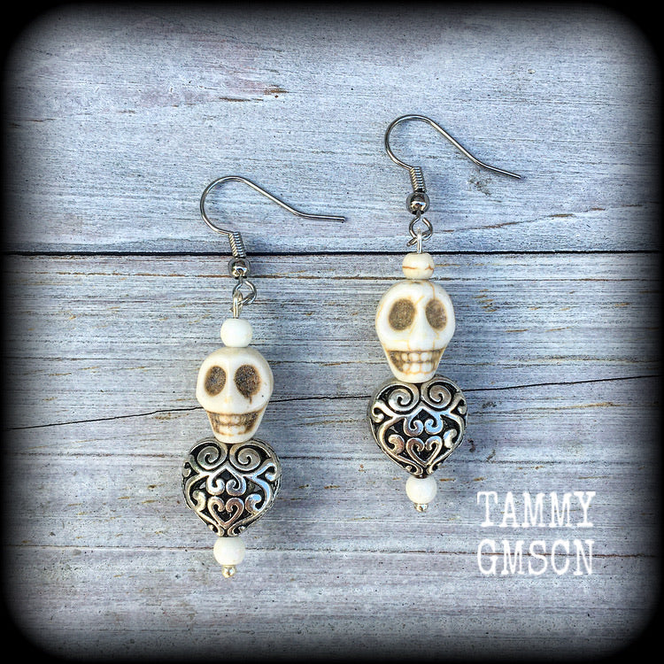 Skull and heart earrings-Erzulie earrings