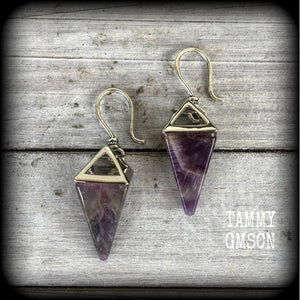 Amethyst earrings Gemstone earrings Gemstone ear hangers Amethyst ear weights 8 gauge earrings Body jewelry Stretched ears Stretched lobes Gauged earrings