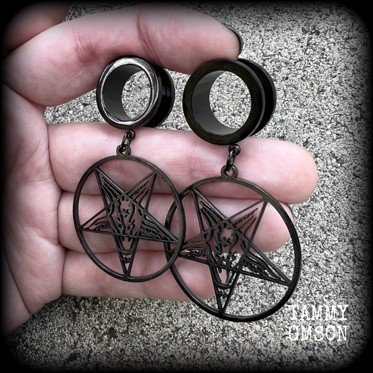 Baphomet tunnel earrings