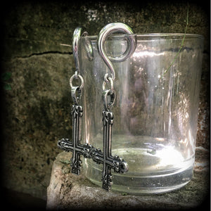 Inverted cross gauged earrings