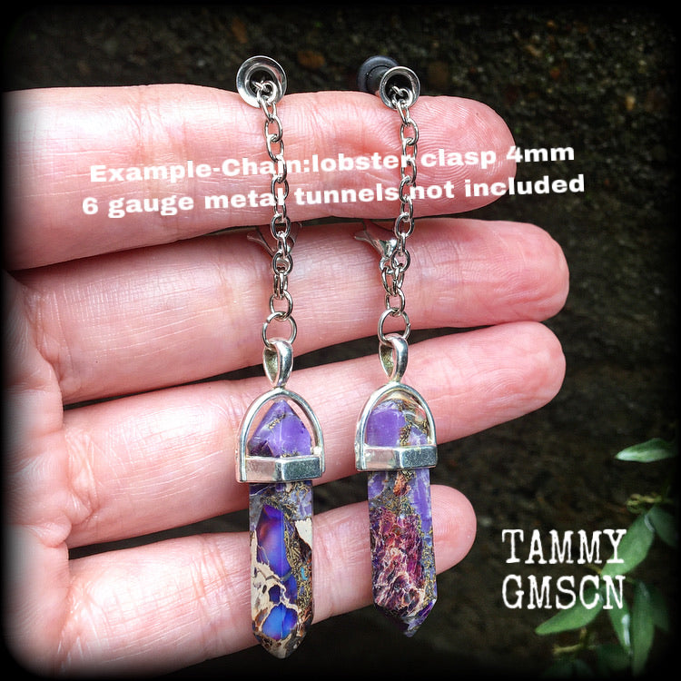 Purple ocean jasper earrings-Tunnel earrings