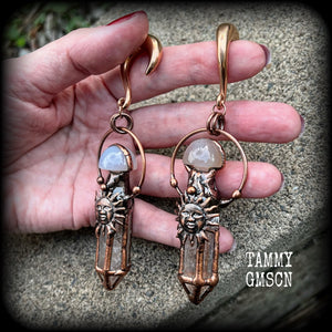 Clear quartz gauged earrings-Sun God ear weights