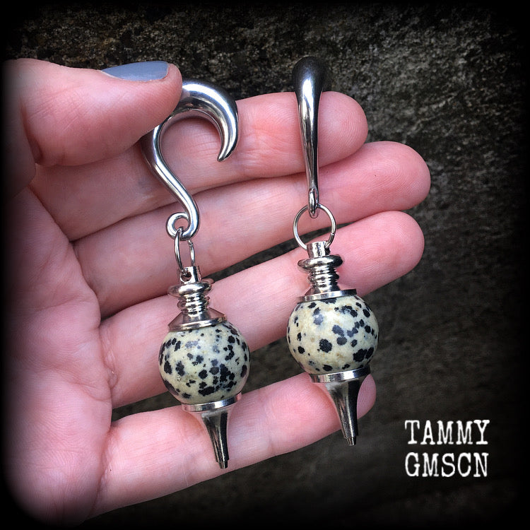 Dalmatian jasper earrings-Gauged earrings