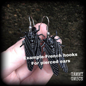 Black cockroach earrings-Insect earrings