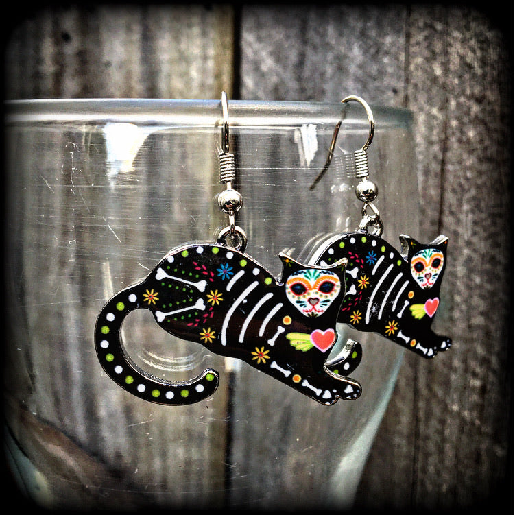 Day of the dead cat earrings-Halloween earrings