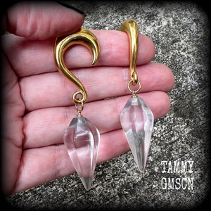 Clear quartz faceted gauged earrings