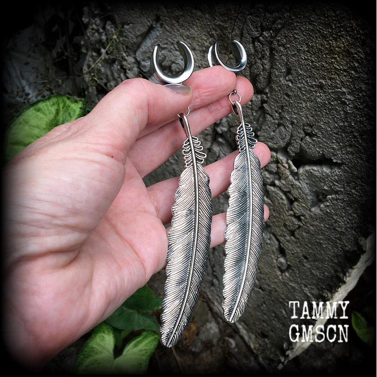 Feather gauged earrings-Ear hangers