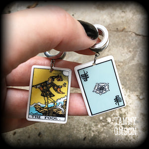The Fool tarot card tunnel earrings