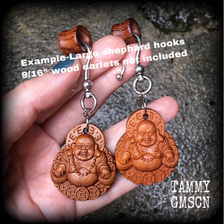 Carved wood Buddha earrings