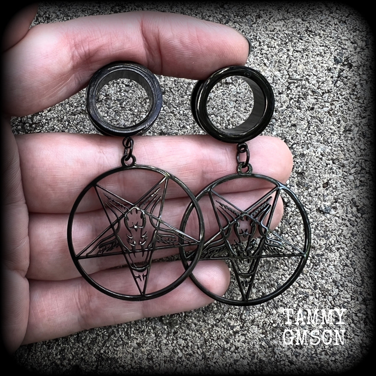 Baphomet tunnel earrings