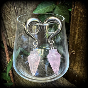 Rose quartz gemstone gauged earrings