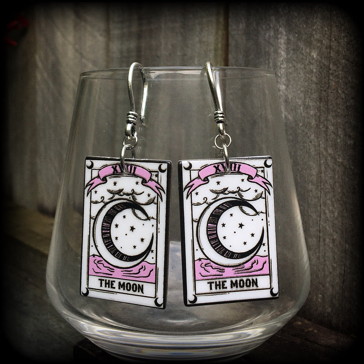 The Moon tarot card earrings-Pastel goth earrings