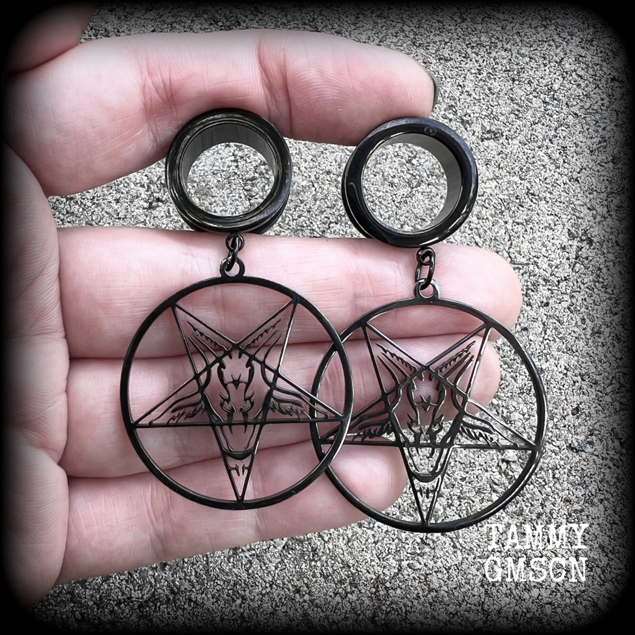 Baphomet tunnel earrings