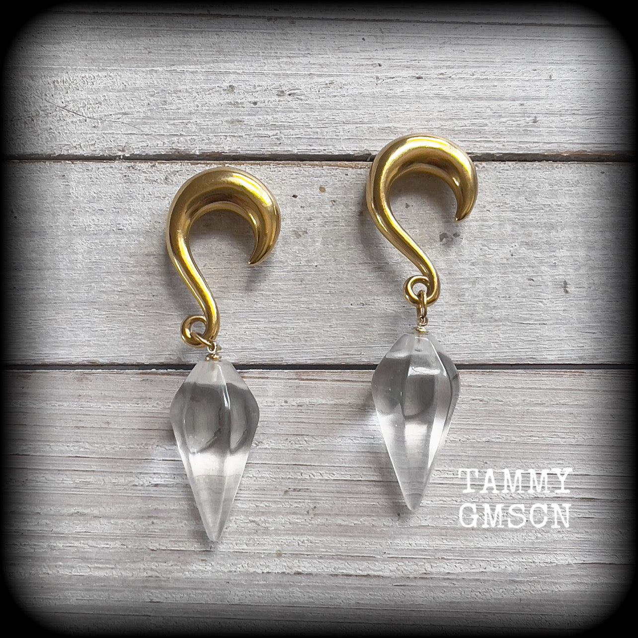 Clear quartz faceted gauged earrings