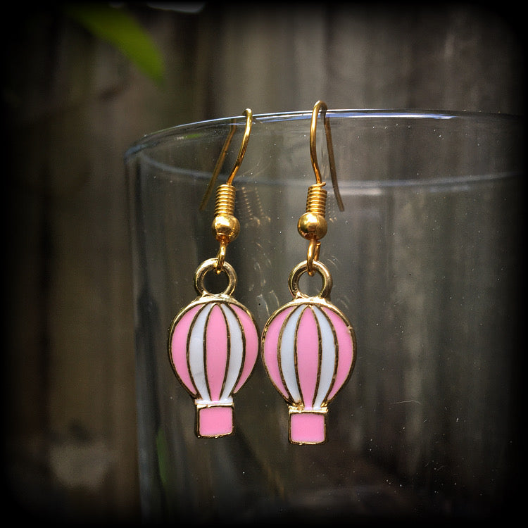 Pink and white hot air balloon earrings