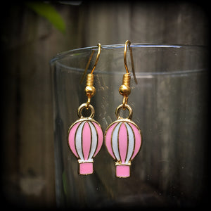 Pink and white hot air balloon earrings