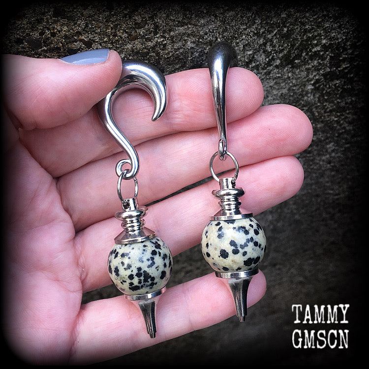 Dalmatian jasper earrings-Gauged earrings