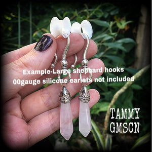 Rose quartz gauged earrings