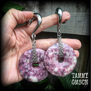 Lepidolite gauged earrings-Ear weights