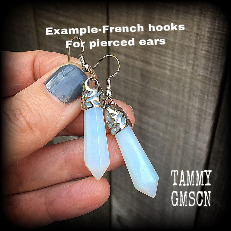 Moonstone earrings-Opalite ear hangers