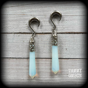 Opalite gemstone gauged earrings