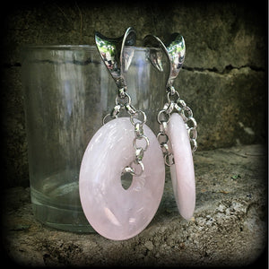 Rose quartz ear weights-Gauged earrings