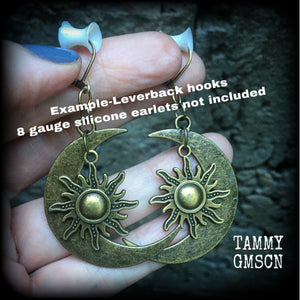 Esoteric sun and moon earrings-Ear hangers