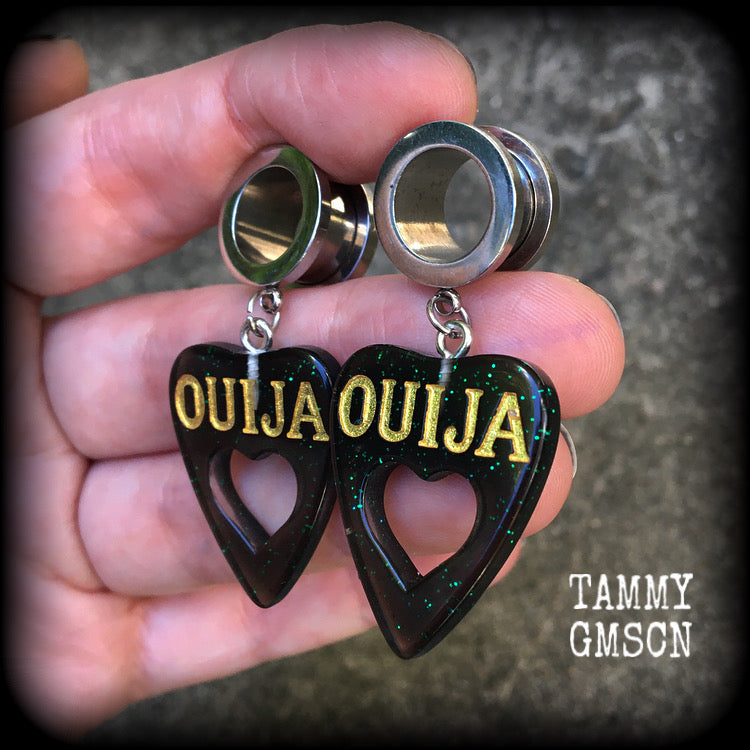 Ouija board planchette tunnel earrings