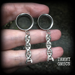 DNA strand ear gauges-Tunnel earrings-Science jewelry