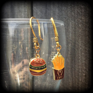 French fries and burgers earrings-Junk food jewelry