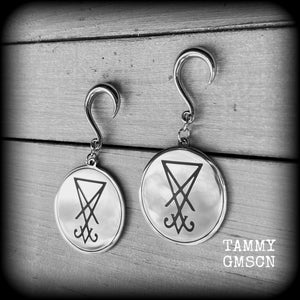 Stainless steel Sigil of Lucifer gauged earrings
