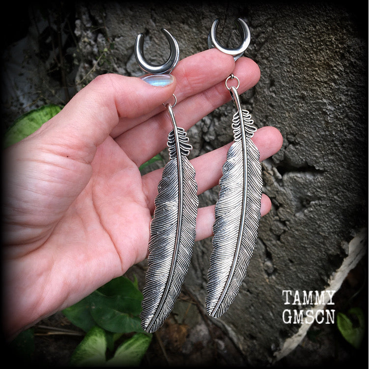 Feather gauged earrings-Ear hangers