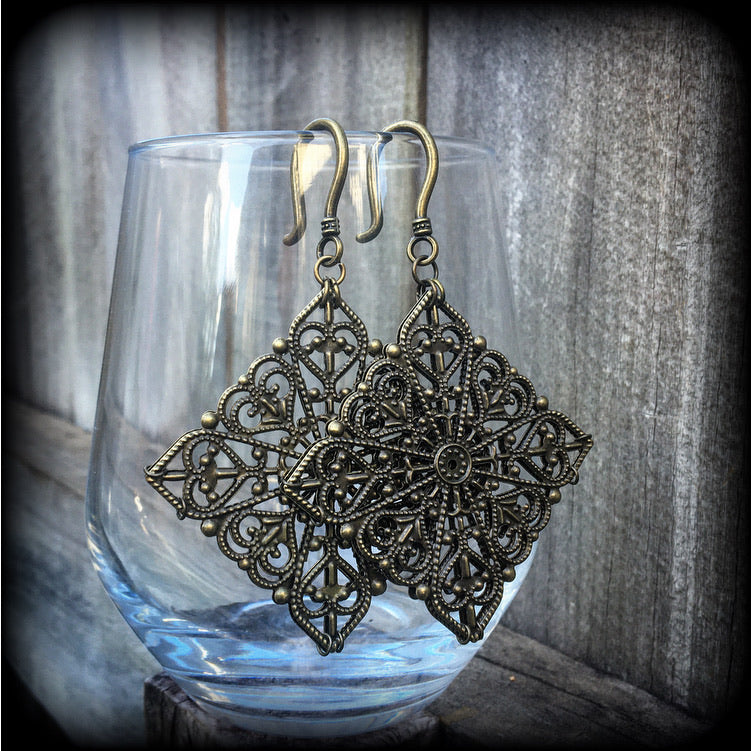 Mandala ear hangers-Tunnel earrings