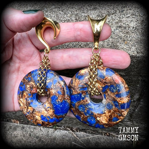 Lapis lazuli and bronzite gauged earrings-Ear hangers