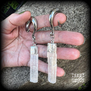 Selenite gauged earrings