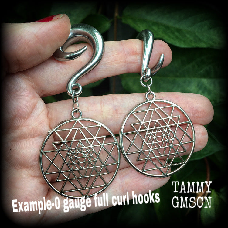 Sri Yantra gauged earrrings-Geometric ear weights