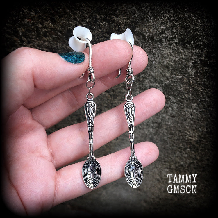 Ornate antique silver teaspoon earrings