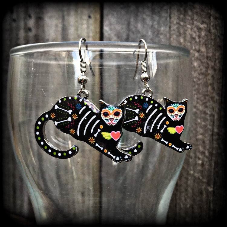 Day of the dead cat earrings-Halloween earrings