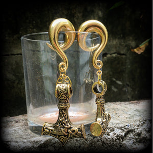 Thors hammer gauged earrings-Ear weights