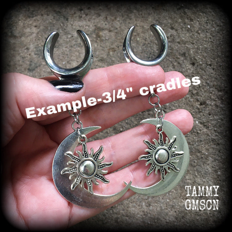Sun and moon gauged earrings
