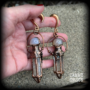 Clear quartz gauged earrings-Sun God ear weights