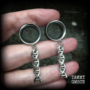 DNA strand ear gauges-Tunnel earrings-Science jewelry