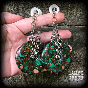 Malachite and bronzite earrings-Ear hangers