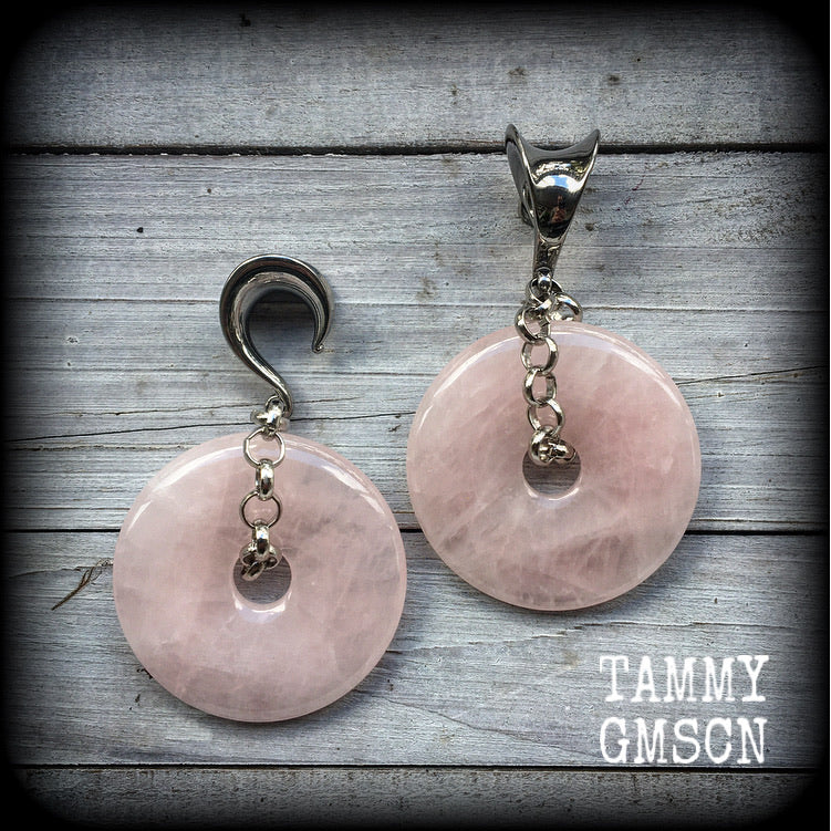 Rose quartz ear weights-Gauged earrings