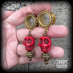 Kali Maa tribal skull tunnel dangles-Tunnel earrings