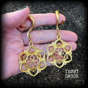 Flower of life gauged earrings 6 gauge ear weights Ear hangers Geometric earrings Mandala ear weights 6g 2g 0g 00g 1/2" 9/16" 5/8" 3/4" 7/8" 1" 1.10" 1.18" Boho ear gauges Sacred geometry ear gauges